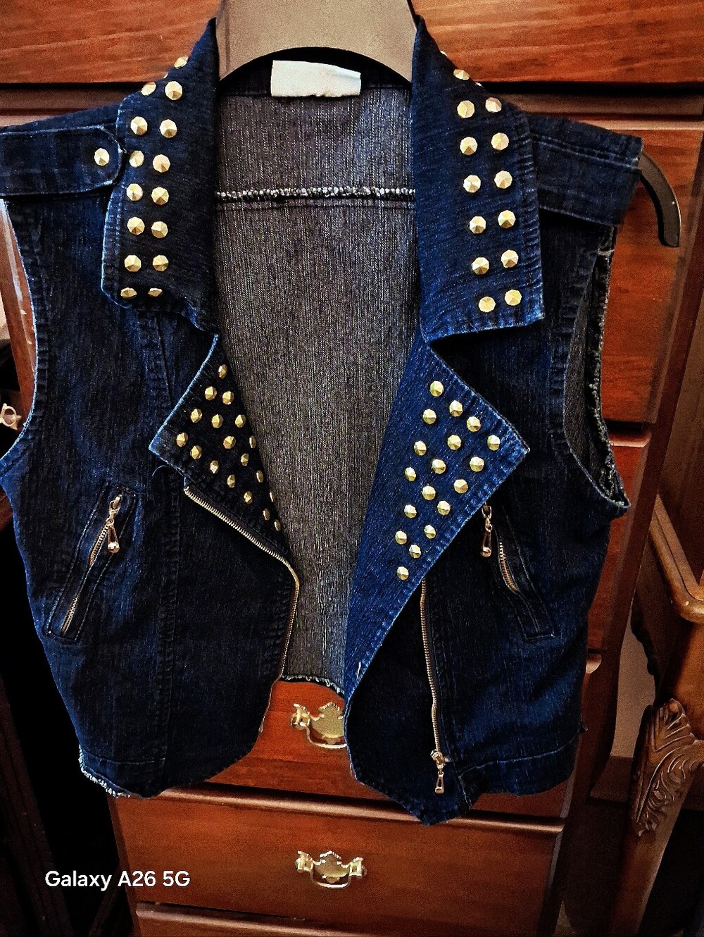 M.Michel Vintage Gold Studded Blue Jean Vest Jacket Size XL Womens